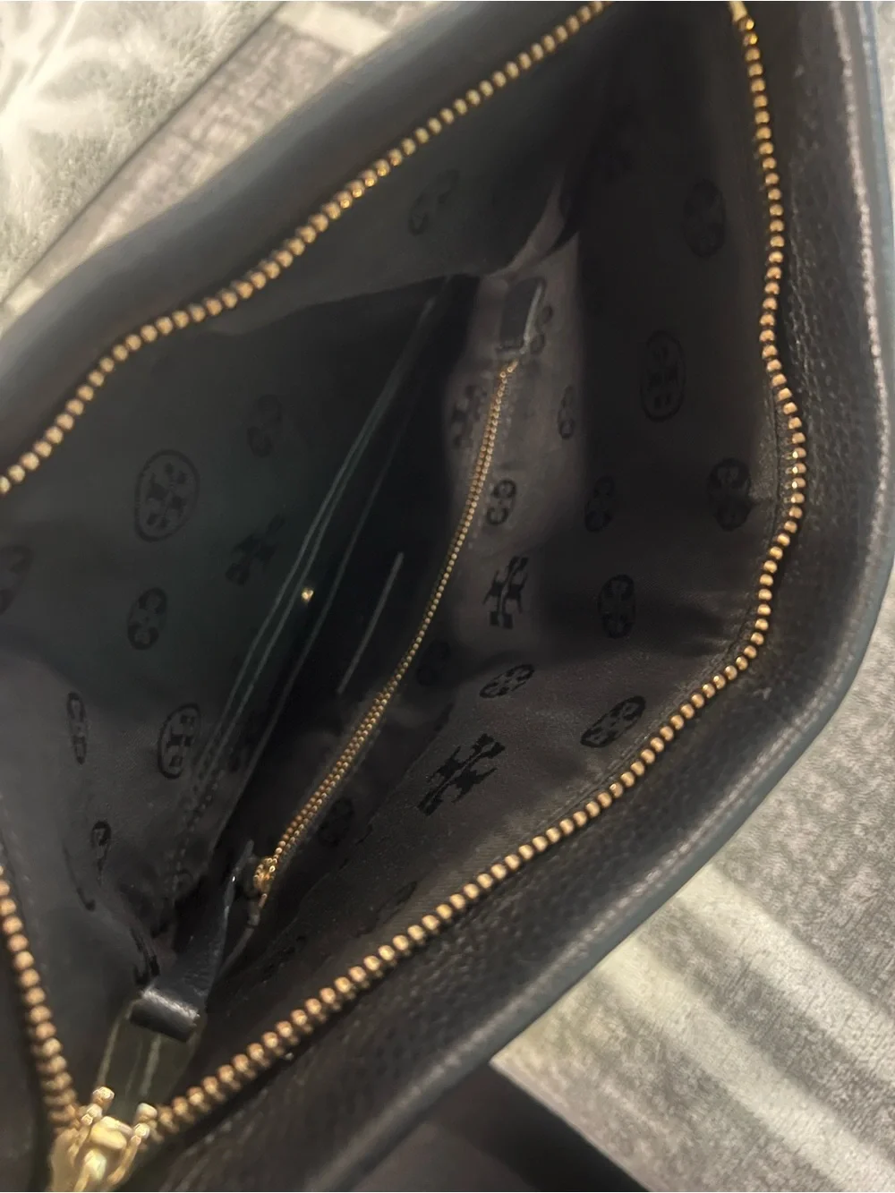 Tory Burch Black Pebbled Leather Crossbody with Gold Chain